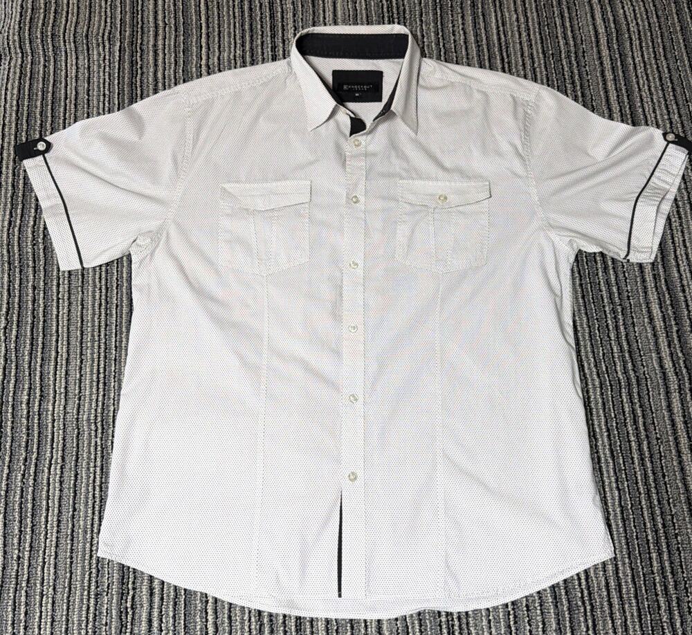 Knockout Jeans Button Up Shirt Mens 3XB Roll Tab Sleeves White Black